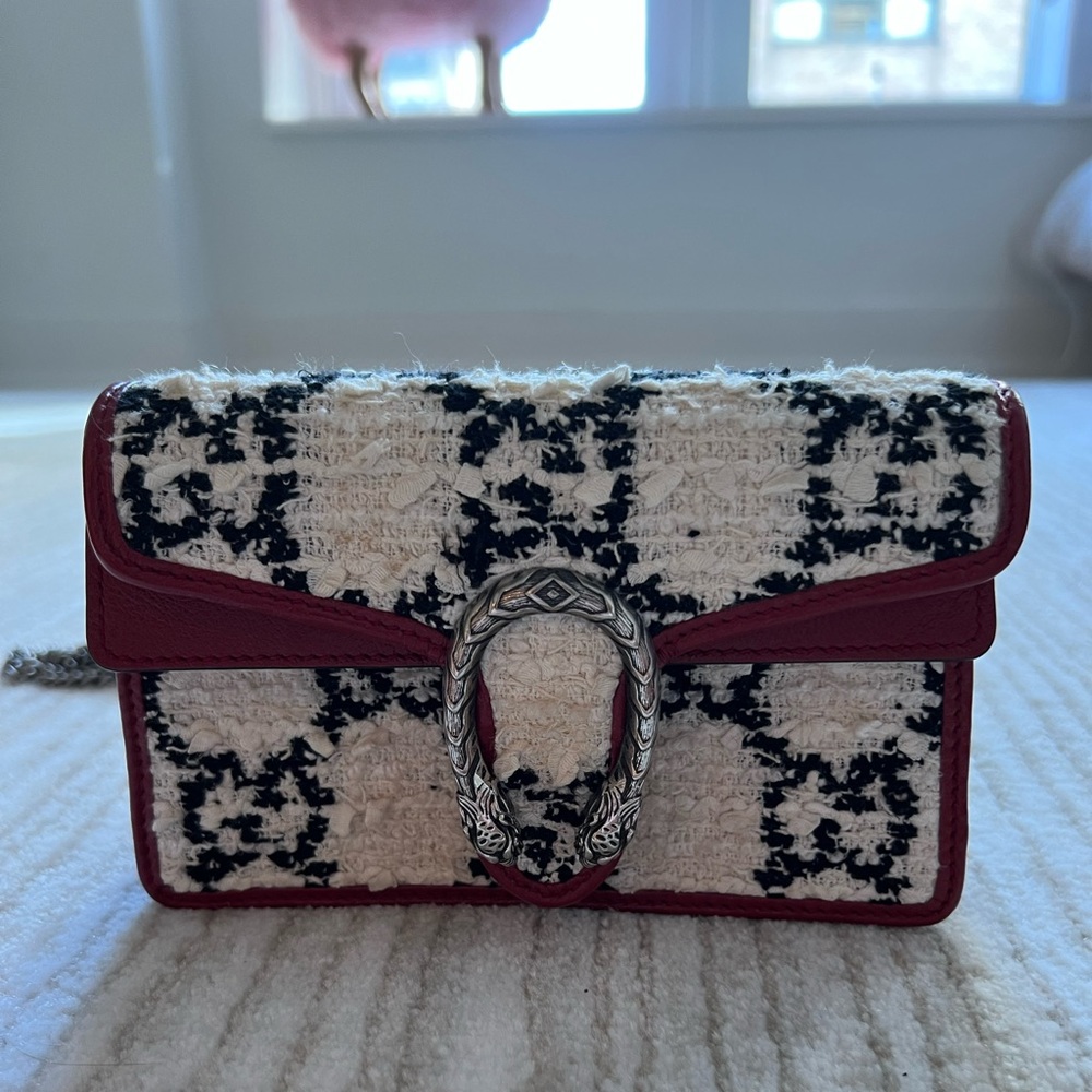 GUCCI Super Mini Tweed GG Dionysus Shoulder Bag